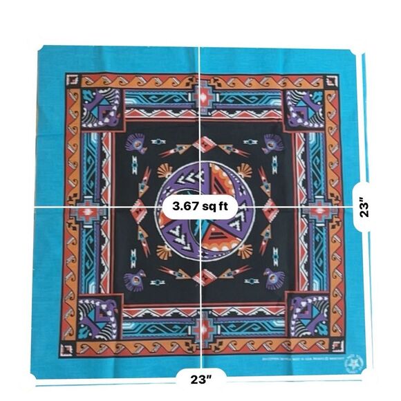 Vintage Southwest Native American Bandana USA Wamcraft 50/50 Unused 22” X 22” - Picture 4 of 4